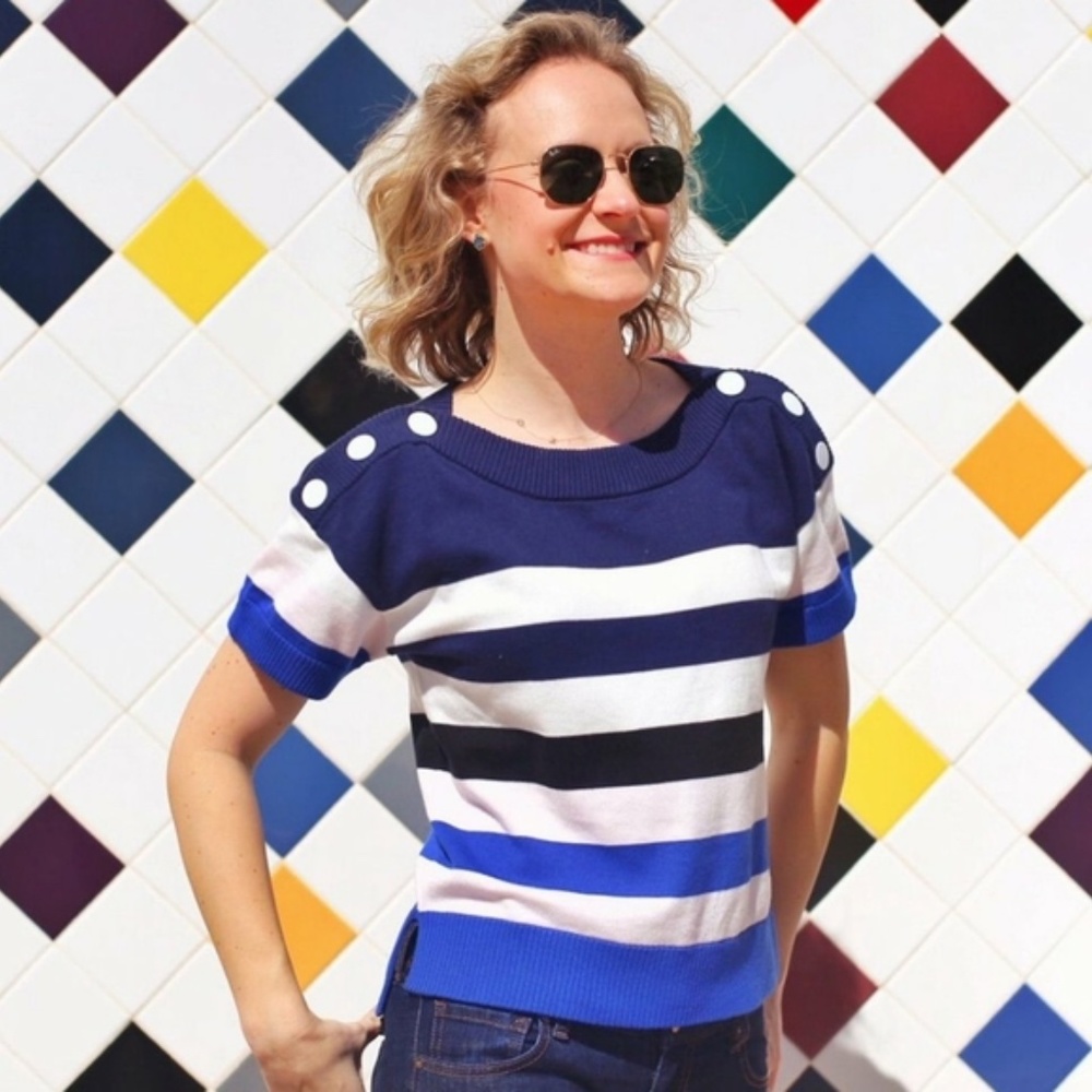 CABI 5448 short sleeve sailor pullover sweater - M